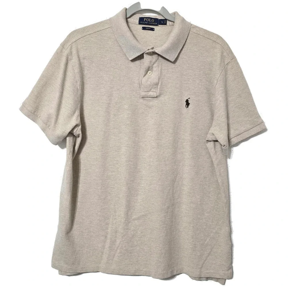 Polo Ralph Lauren Polo Shirt Mens XL Beige Slim Fit Pony Logo‎ Short Sleeve